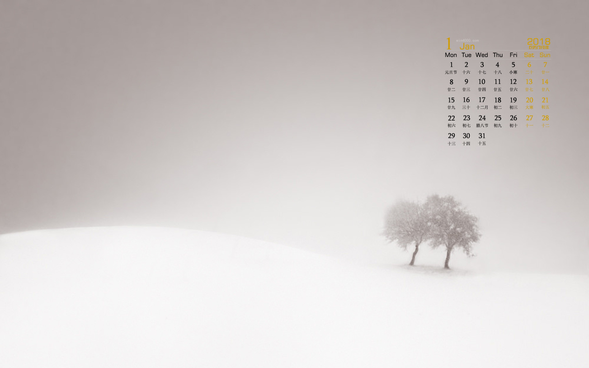 2018年1月極簡蒼涼自然風(fēng)光創(chuàng)意攝影日歷壁紙